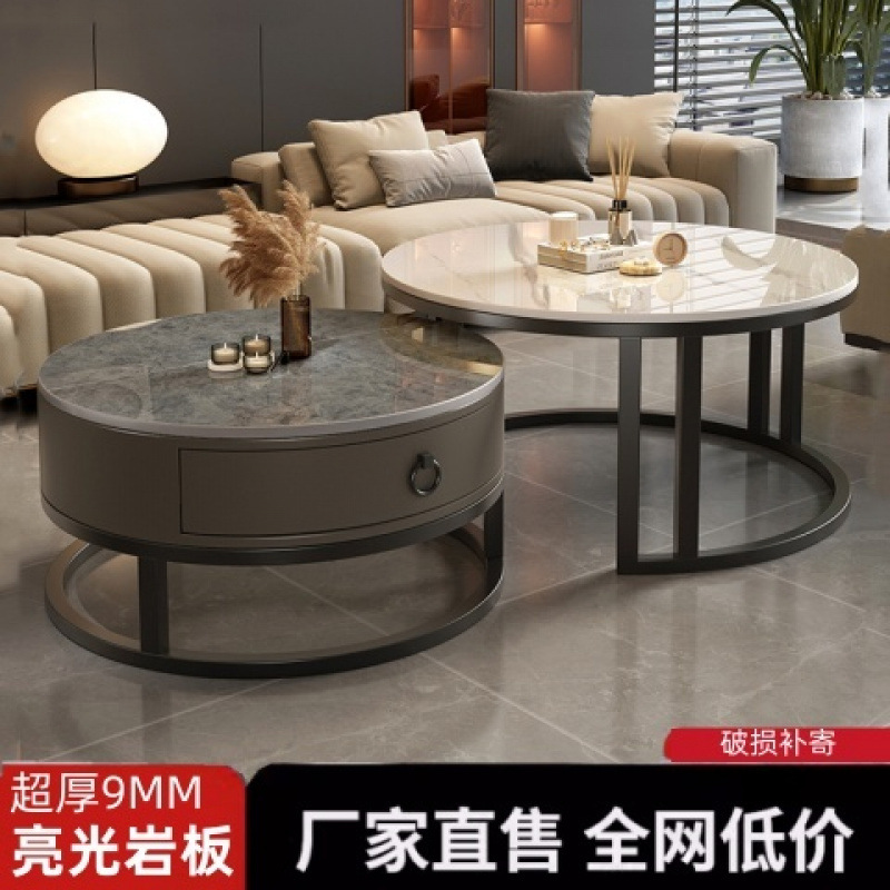Mesa de centro redonda de pizarra de roca, sala de estar, hogar 2024, nuevo apartamento pequeño, minimalista, ligero, lujo, sensación de alta gama