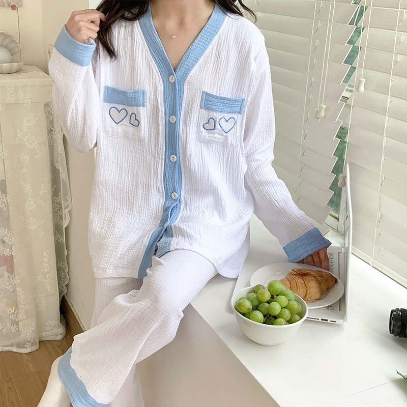 Special price cotton gauze monthly clothing spring and autumn long sleeve plus size 250kg postpartum nursing pajamas pregnancy home suit Special price cotton gauze monthly clothing spring and autumn long sleeve plus size 250kg postpartum nursing pajamas pregnancy home suit
