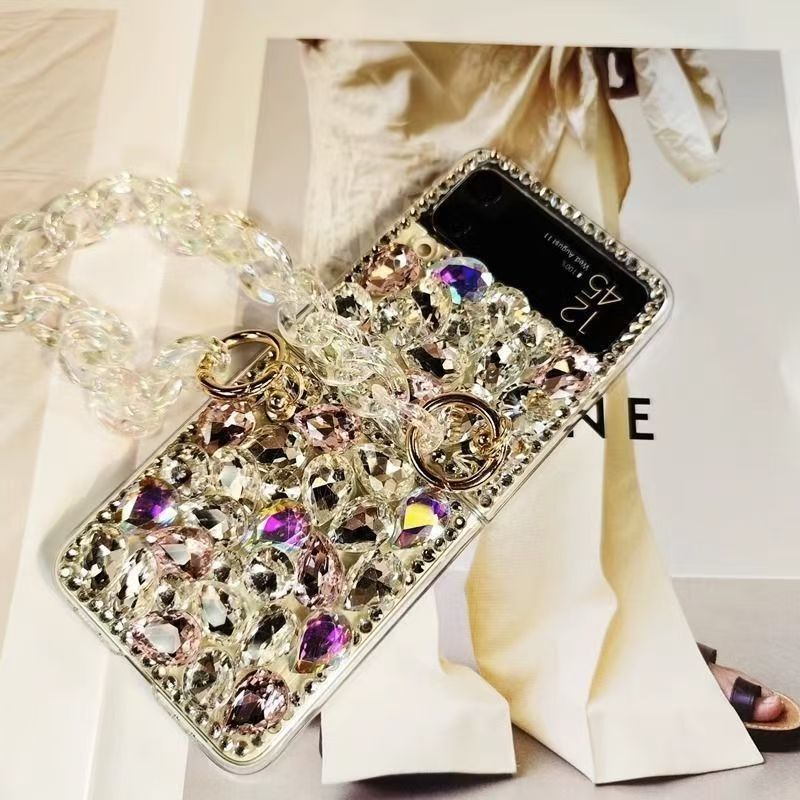 For Samsung zflip4/5 mobile phone case rhinestone Z Fold 5/6 cosmetic mirror all-inclusive protective cover