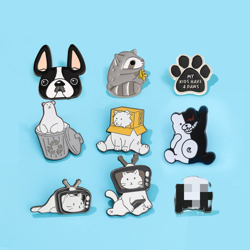 Cute animal series metal badges panda dog little bee brooch ins trend personalized jewelry creative alloy
