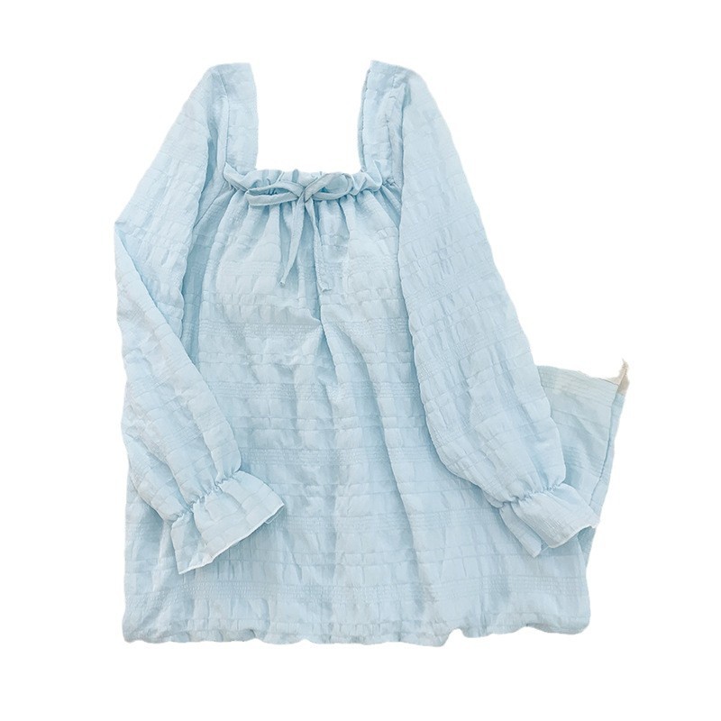 Pijama con cojín de pecho, primavera y otoño nuevo estilo simple y lindo arco pijama casero comercio exterior al por mayor