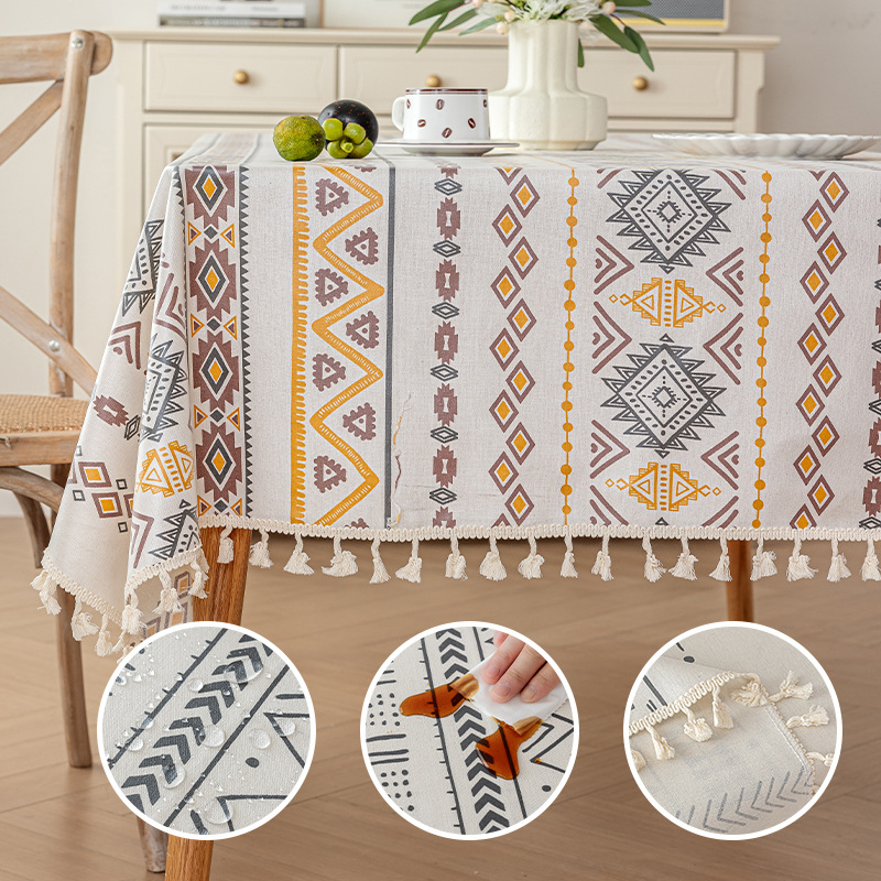 Mantel bohemio impermeable y a prueba de aceite, mantel antideslizante y resistente a las manchas, cubierta de mesa de centro retro única a prueba de polvo