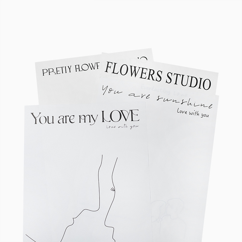 网红简约包装纸英文黑白鲜花花束手工diy材料花店花艺包花纸批发