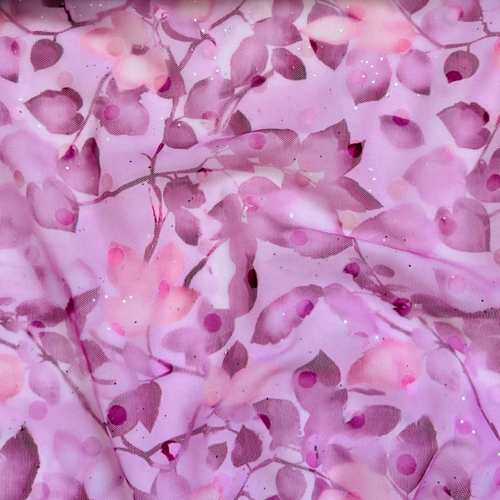 100%锦纶高弹印花网布 樱花粉调水墨花卉网眼布 细闪透气女装吊带