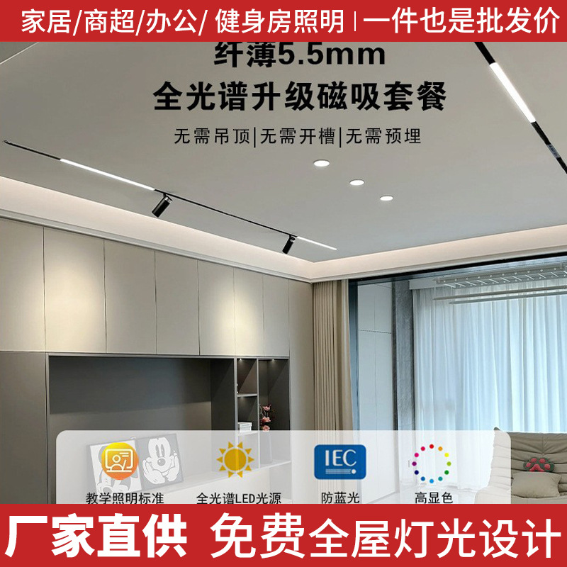 Nueva lámpara de riel de succión magnética de montaje brillante de Zhongshan ultrafina, lámpara simple moderna, sala de estar, dormitorio, techo, lámpara principal