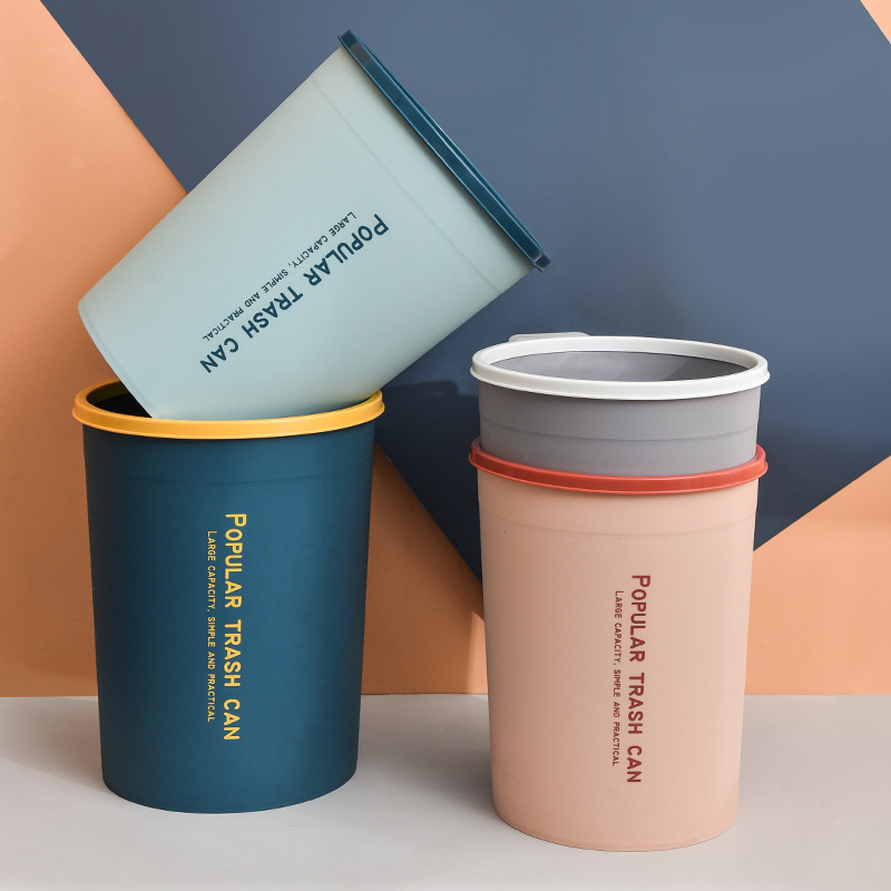 Light Luxury Round Trash Can Thickened Fashion Plastic Toilet Kitchen Bathroom Trash Can for Household ins Press Ring