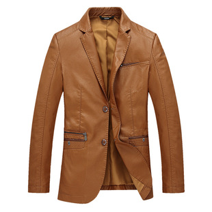 Haining Leather Men's Middle-aged and Elderly Suit Collar Plus Size Leather Suit Leather Jacket Business Casual Leather Suit
