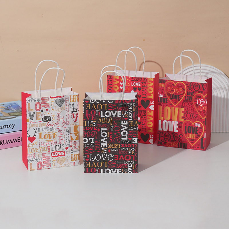 Bolsa de regalo de día de San Valentín, bolsa de leche de flores, bolsa de papel kraft, bolsa de impresión, bolsa de regalo, bolsa