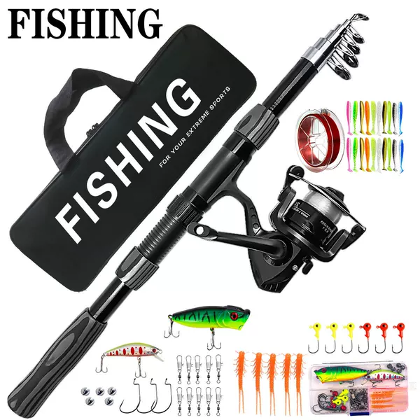 Black Set of Fishing Rods for Long-Distance Casting, Straight Handle Sea Fishing Rod, Slip-Resistant Fishing Rod, No-Line Spinning Reel, Lure Fishing
