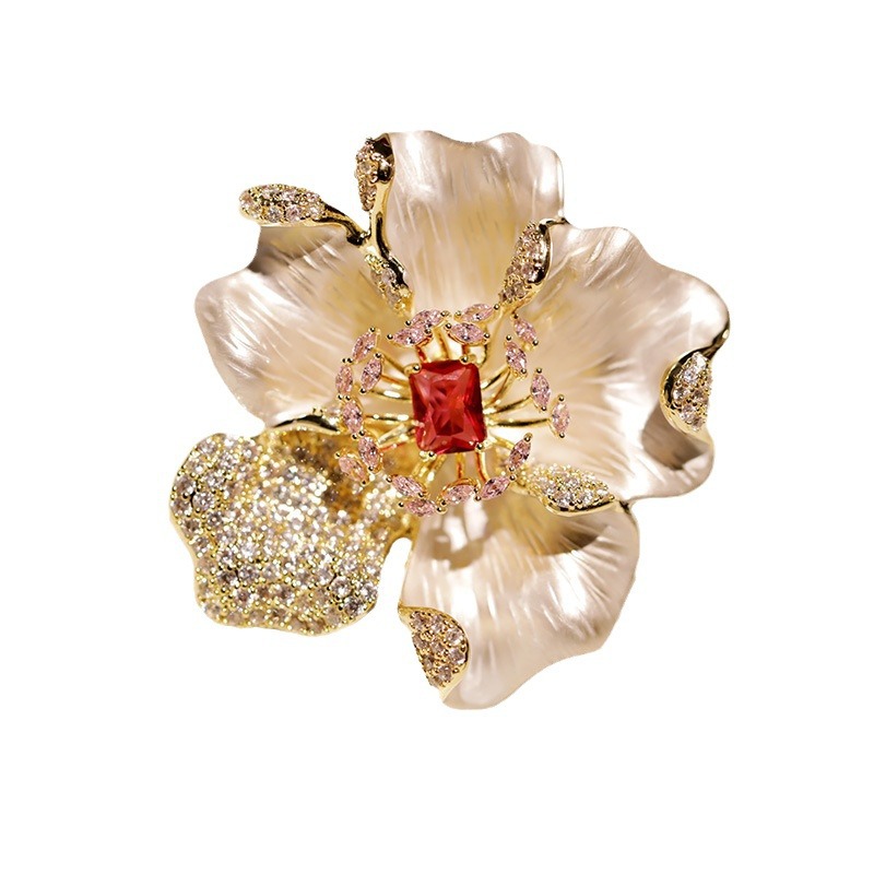 Nuova spilla di lusso a forma di peonia, spilla con fiore stravagante di alta qualità, accessori per corsage in live streaming di alta qualità_voghion.com