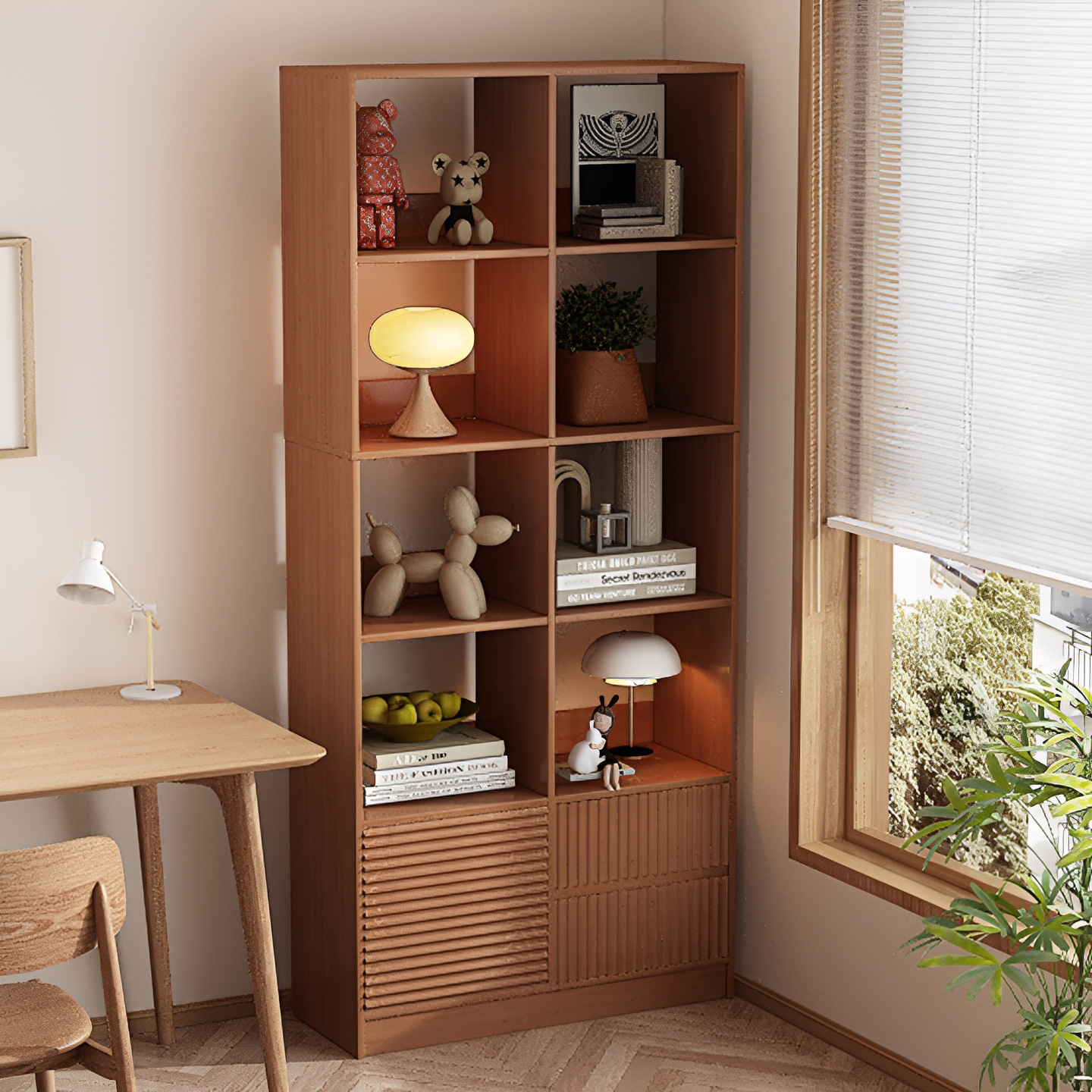 Estante de madera sólida estante de esquina estante de almacenamiento integrado gabinete de rejilla de almacenamiento de nuez estante de pared de estudiantes