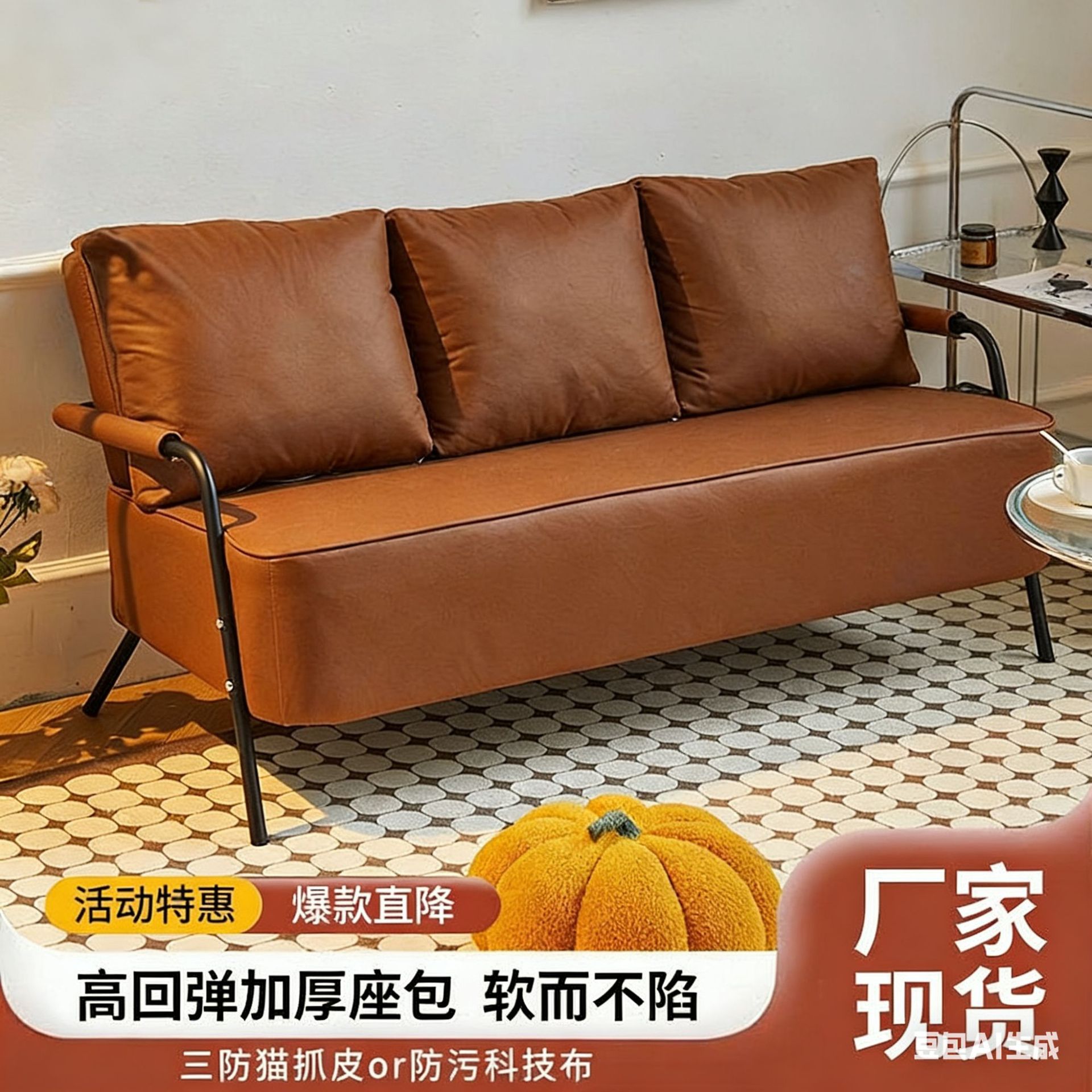 Sofa Small Apartment Living Room Apartment Retro Style Sofa Nordic Simple Rental Room Single Small Apartment Double Sofa