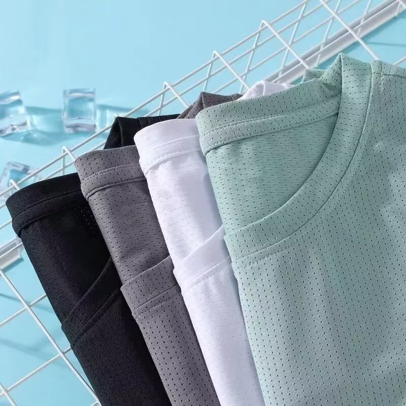Men's fashionable silk quick dry brand breathable thin T-shirt