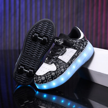 外贸鞋男女童四轮双轮LED闪灯发光自动隐形滑轮溜冰鞋批户外潮流