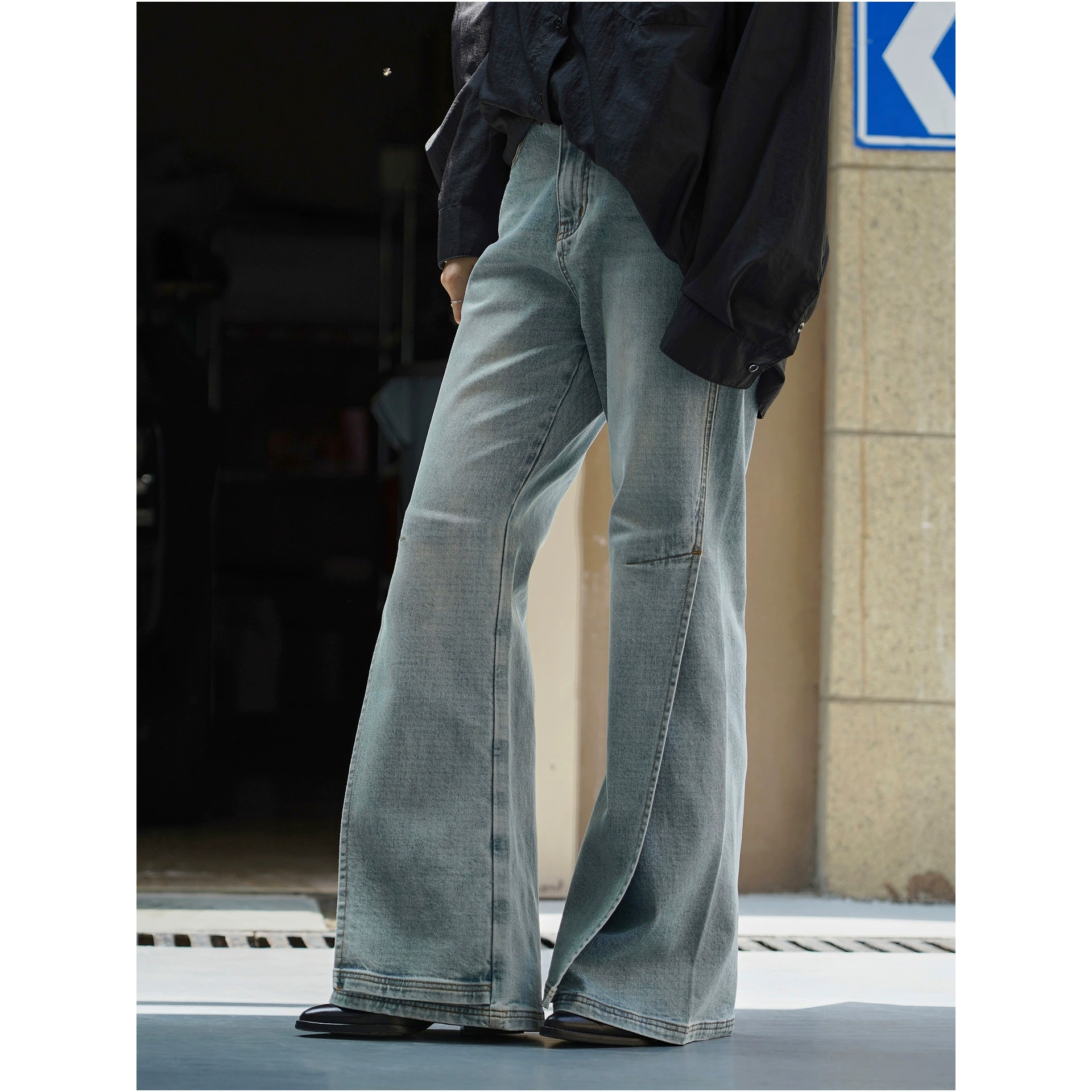 Новые корейские джинсы в стиле ретро,  с разрезом, микро-клеш, в пол, свободные, широкие брюки для женщин, ранняя осень