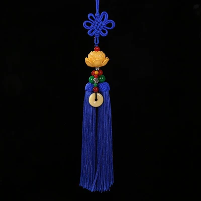 pendant security sign Chinese knot – Car hanging - yellow-lotus-car-hanger-blue-tassel