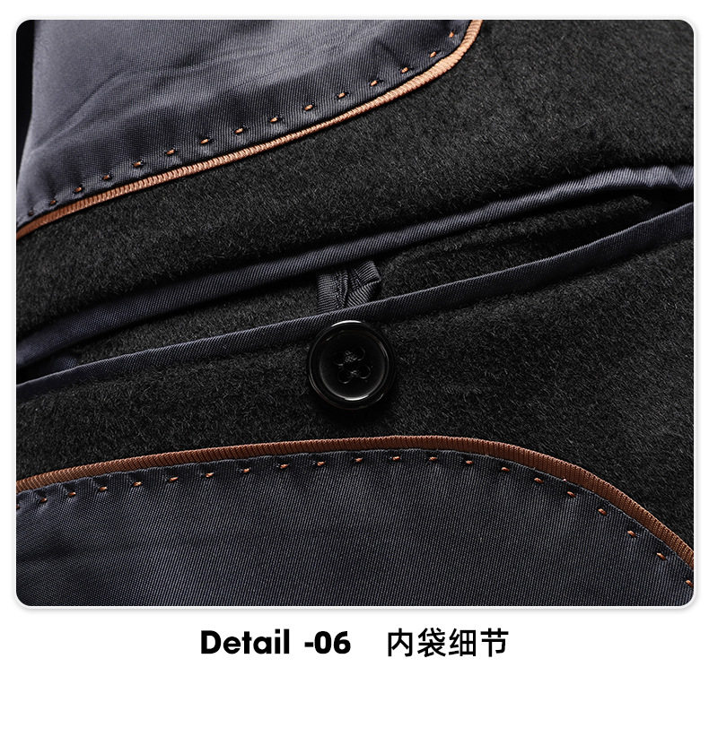 Áo vest nam dáng thon dài tay cổ vest một hàng hai nút — Kaki, Màu xanh lam, Màu xám, Màu đen chi tiết 26