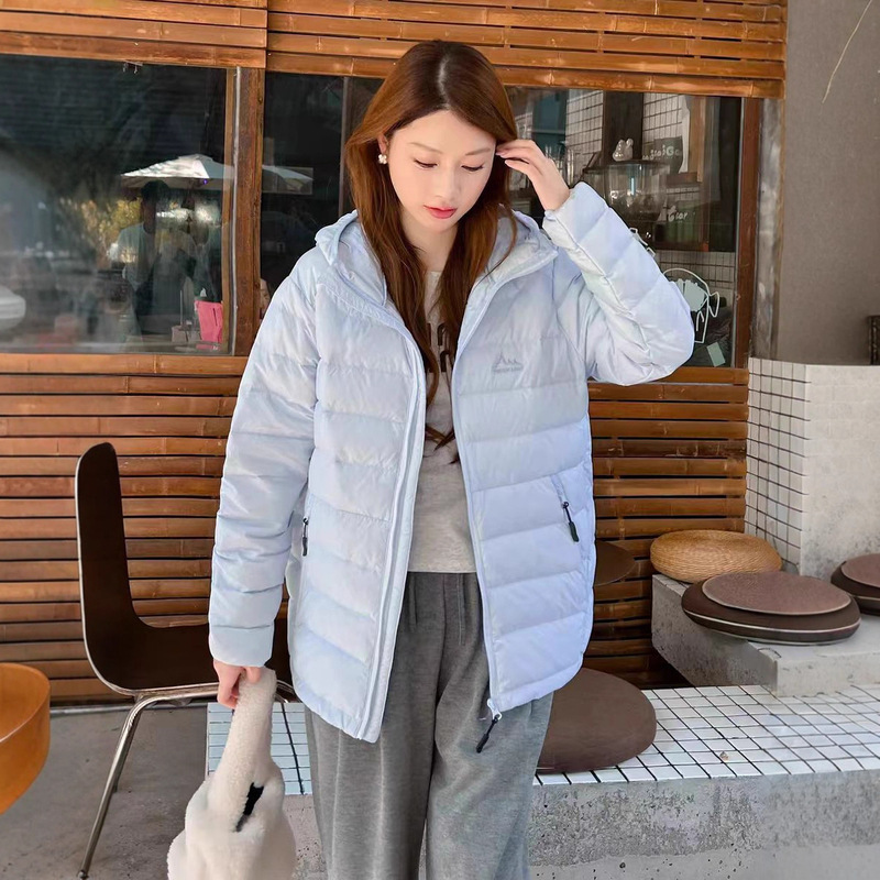 Rib down Jacket Women's 2025 Autumn and Winter New Korean Style Popular Hooded Lightweight Short Trendy Fashion Loose Jacket