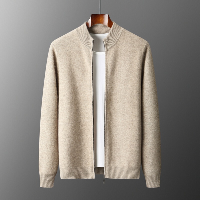 Autumn and Winter New Pure Wool Knitted Double-stranded Thickened Collar Cashmere Cardigan Men's All-match Long-sleeved Cashmere Jacket Autumn and Winter New Pure Wool Knitted Double-stranded Thickened Collar Cashmere Cardigan Men's All-match Long-sleeved Cashmere Jacket