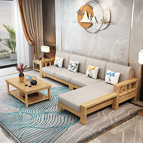 Solid wood sofa family combination simple modern Chinese style living room small apartment sofa corner solid wood sofa furniture