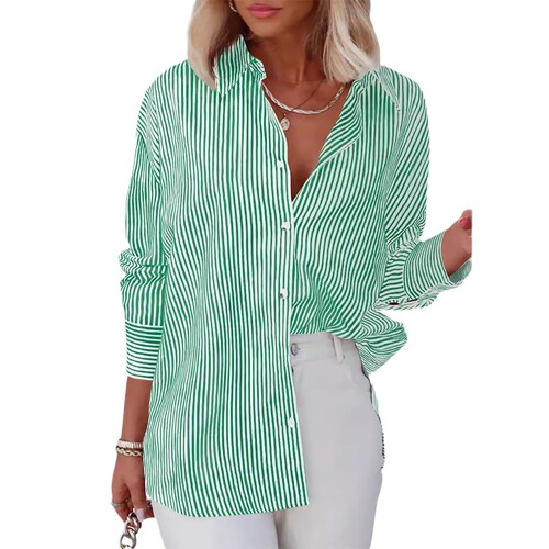2024 Amazon Women's Striped Button-down Shirt Classic Long Sleeve Fashion Collared Office Work Shirt Top