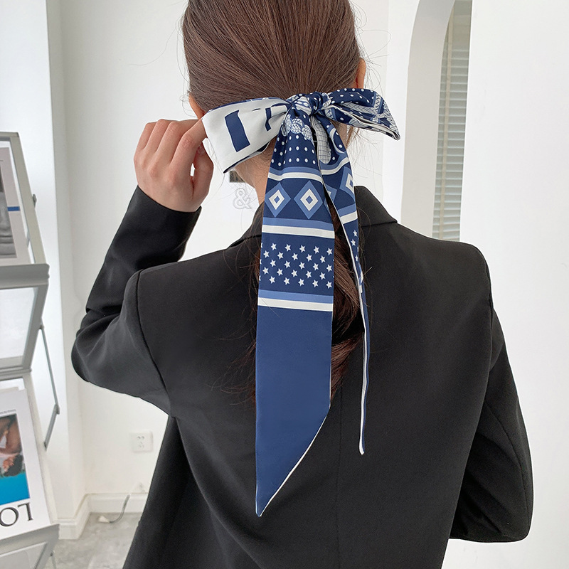 Nuevo estilo coreano retrógrado francés en el cabello curar la banda ~ azul delgado y largo bufandas decoración al por mayor mujeres