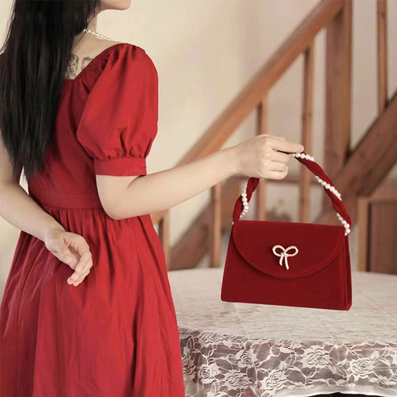 Bolso de boda estilo 2025, bolso de mano de alta gama, elegante bolso de boda para mujer, bolso de novia rojo