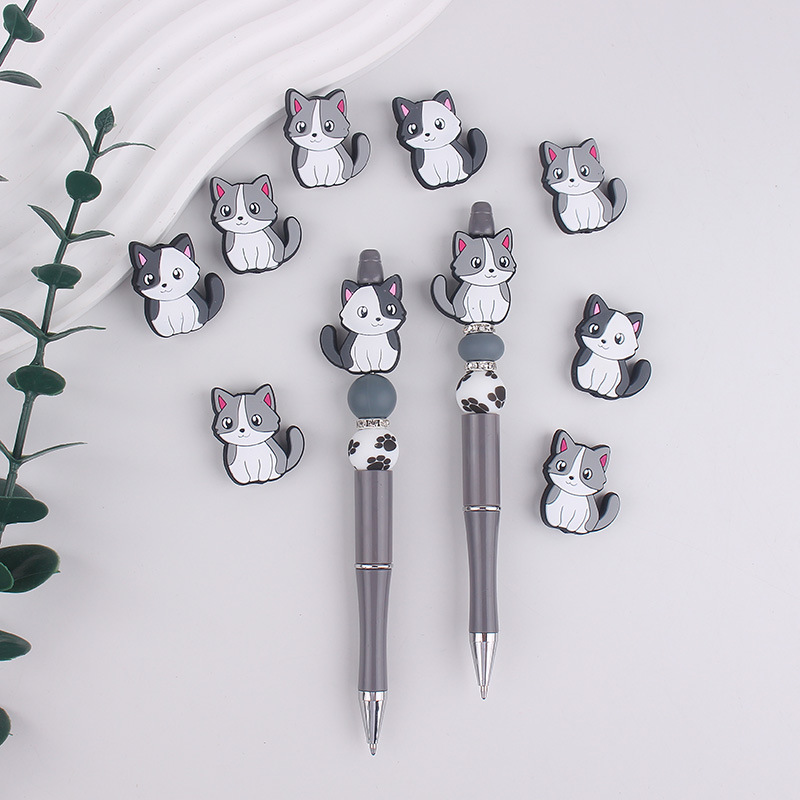 Joyas europeas y americanas, cuentas de silicona de dibujos animados, accesorios para bolígrafos, brazalete de bricolaje, collar, cuentas de goteo de gato de agujero recto
