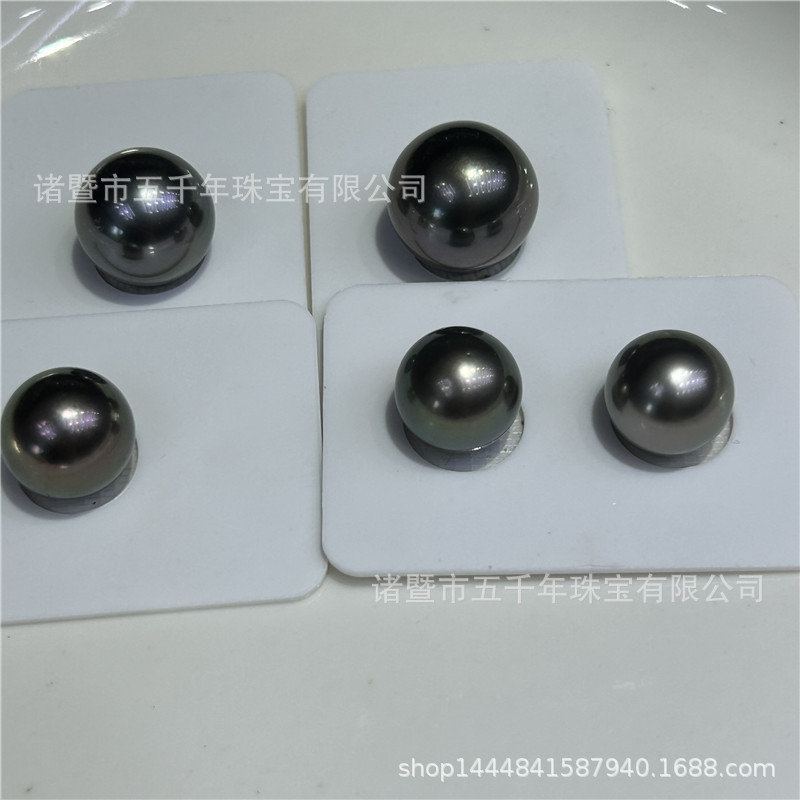 批发海水珍珠13-17mm正圆强光面滑黑珍珠散珠裸珠颗粒一对一挑珠