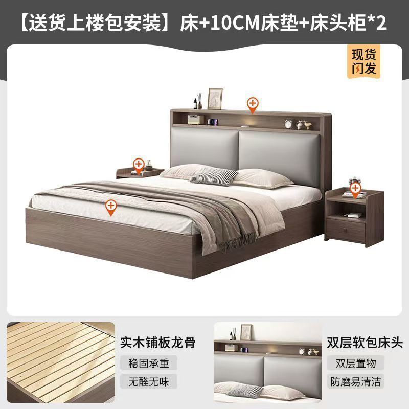 实木床双人1.82米主卧家用1.5米小户型出租房民宿1.2简易单人床|undefined