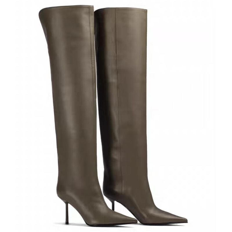 2026 European and American Foreign Trade Slim-Fit Pointed-Toe Stiletto Sexy Over-The-Knee Boots Large Size Slip-On Runway Thigh-High Boots