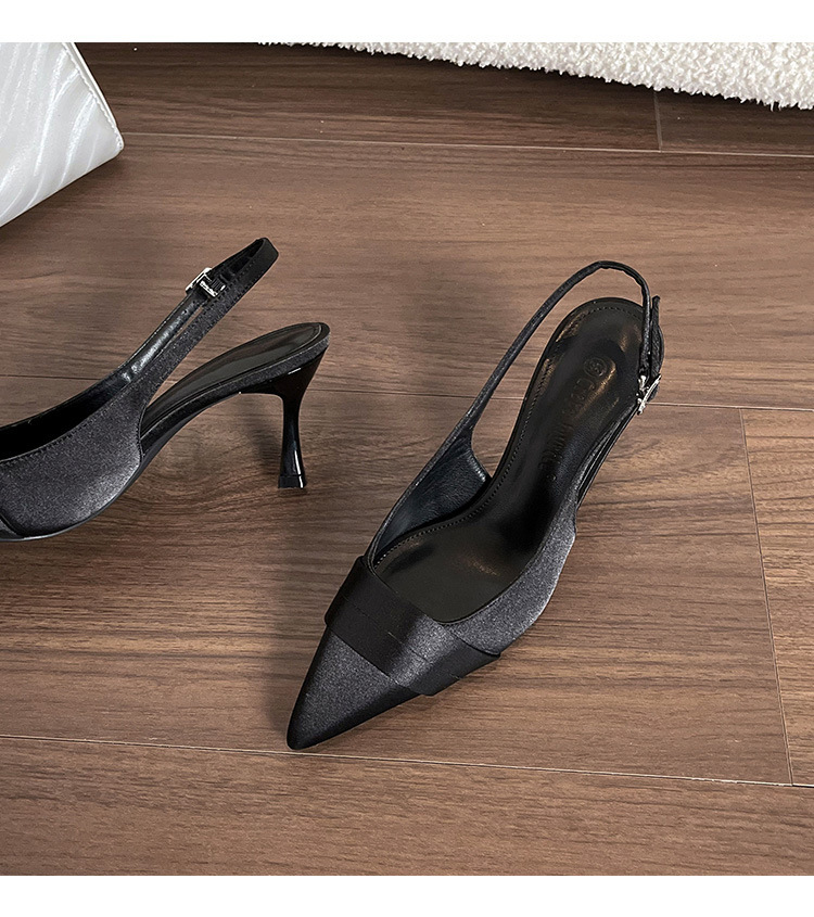 Elegant Satin Heels New French Style Shallow Mouth Dress Shoes Pointed Toe Open Back High Heel Sandals For Women_vogvips.com