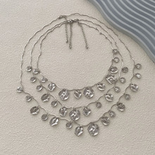 ZA跨境个性复古冷淡风多层叠戴几何圆形吊坠项链    街拍潮酷女款