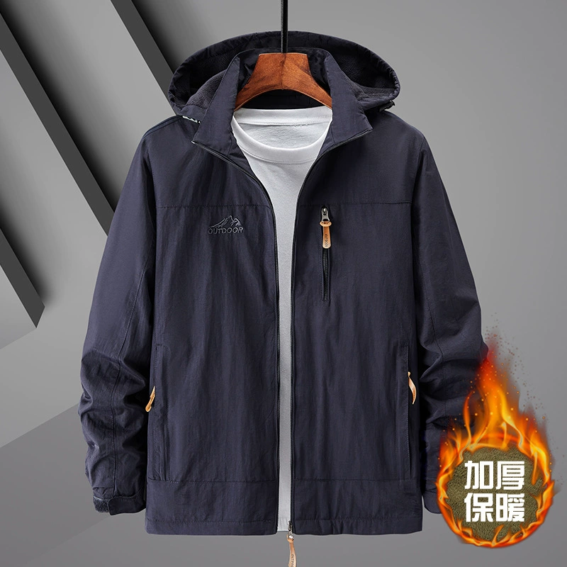 Весна и осень Мужская одежда среднего возраста Куртка для папы на флисовой подкладке Пальто с воротником-стойкой Мужская осенняя одежда среднего и пожилого возраста Повседневная одежда на флисовой подкладке