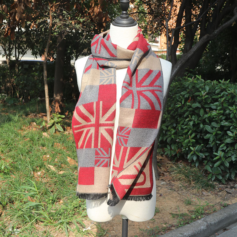 Cachecol de jacquard xadrez com franjas para homem_voghion.com