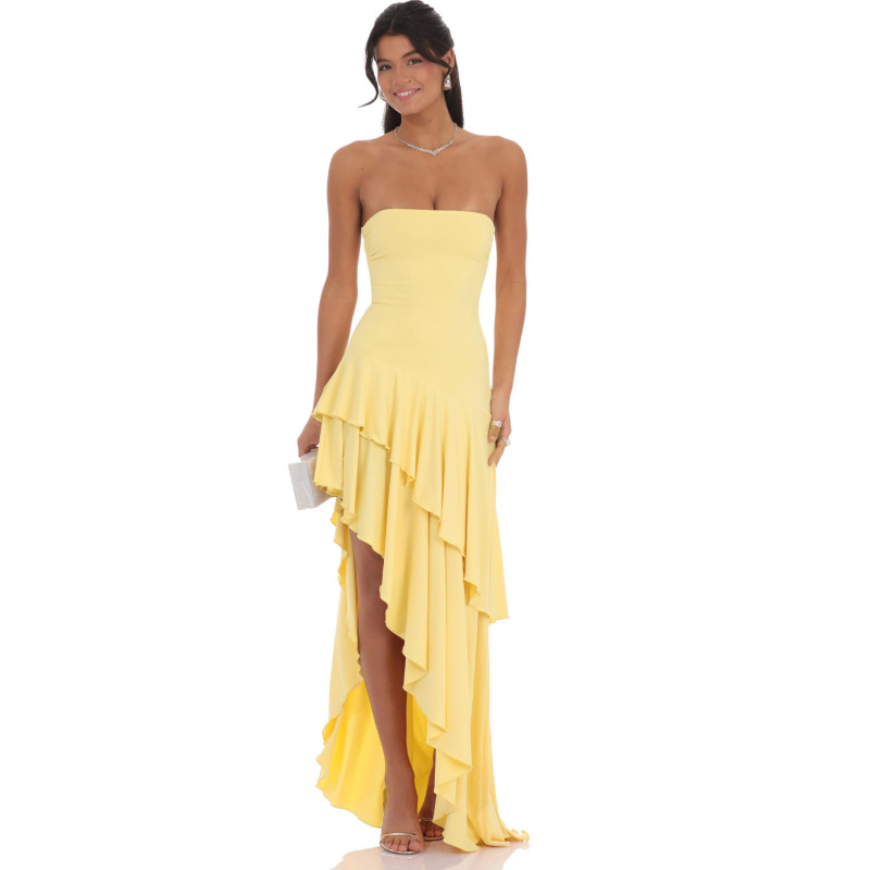 G25D301-2025 European and American Style Elegant Tube Top Slim Fit Evening Party Asymmetrical Fishtail Dress