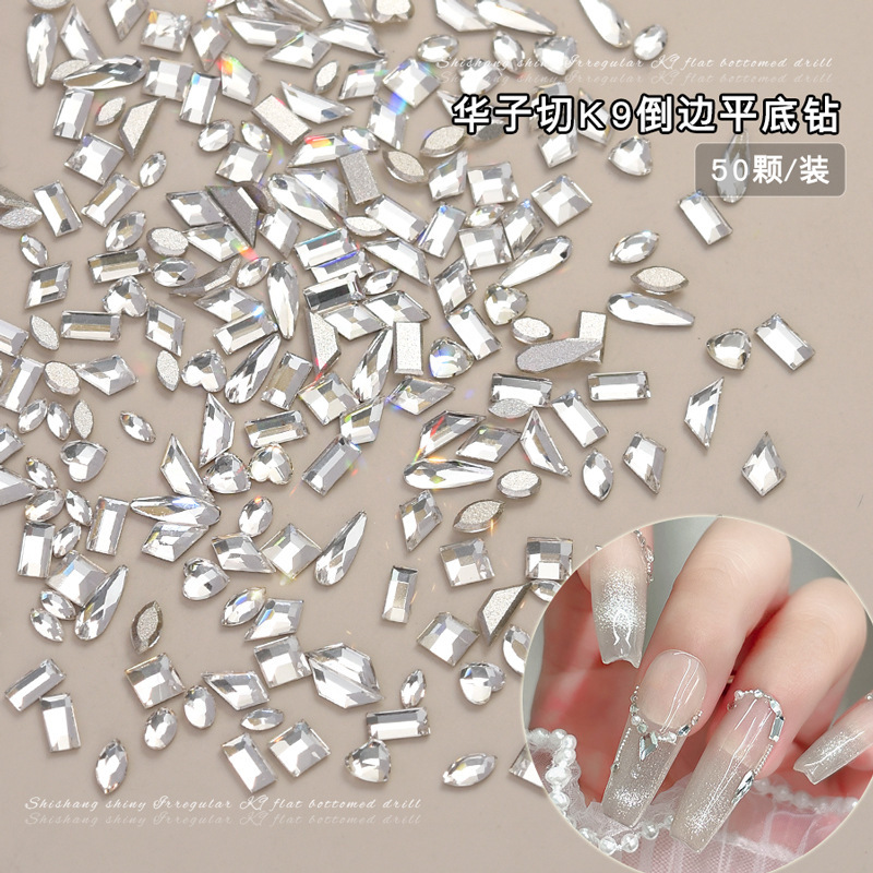 Nail Art Flat Bottom Special-Shaped Diamond New K9 Huizi Cut Side White Horse Eye Diamond Denier Shaped Super Flash Nail Jewelry