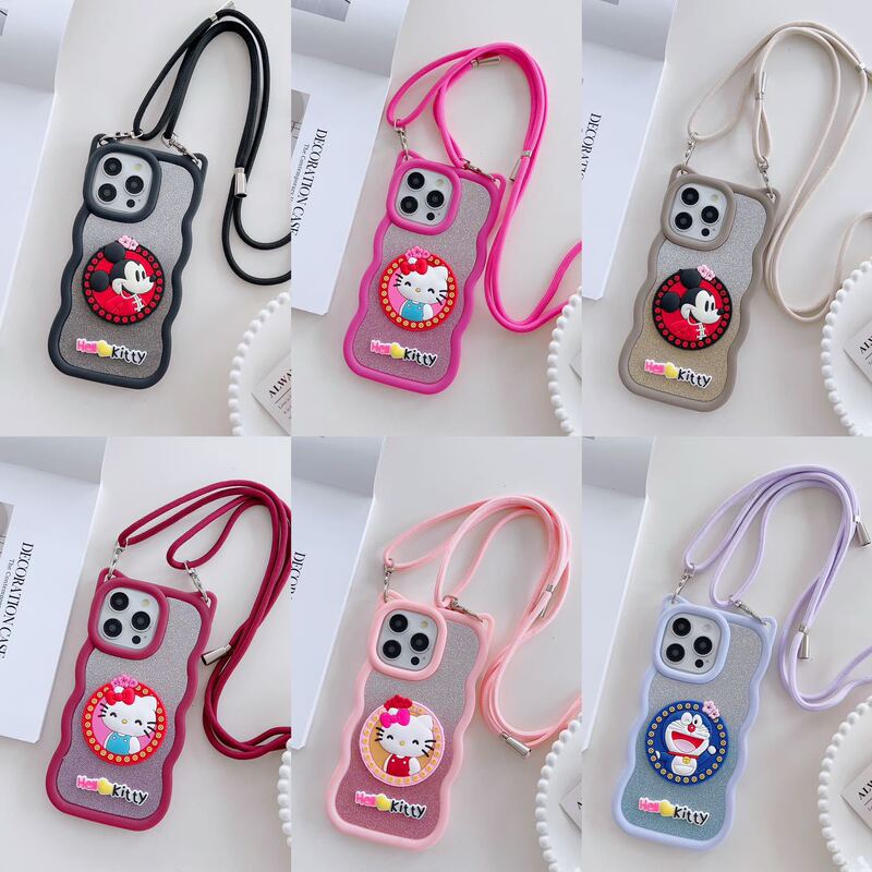 Suitable for Cat Ear Frosted Apple Iphone16 Glitter Cartoon 15Promax Lanyard Soft Phone Case 14 Protective Cover Suitable for Cat Ear Frosted Apple Iphone16 Glitter Cartoon 15Promax Lanyard Soft Phone Case 14 Protective Cover