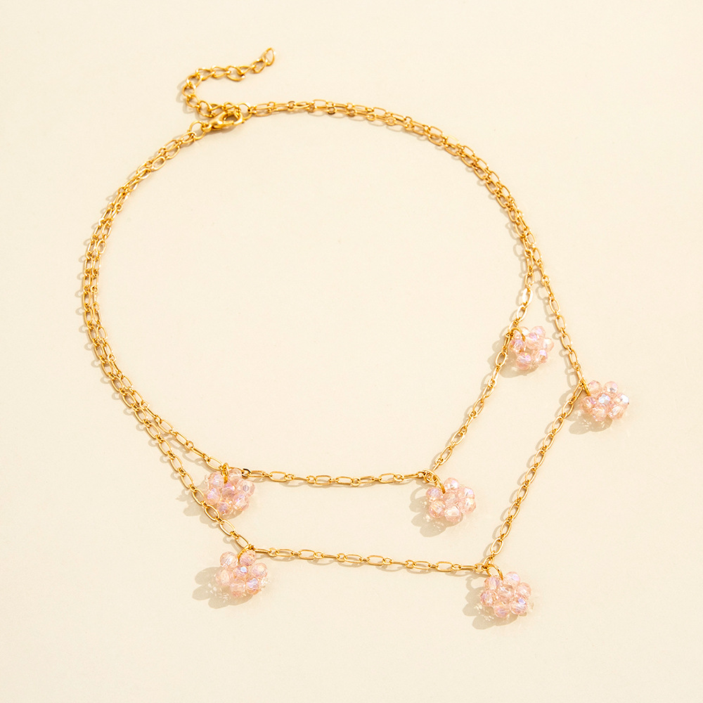 Europe Et En Amérique Croix Frontière Vente Chaude Personnalisé De Mode Petit Frais Double Couche Double Cristal Rose Fleur Pendentif Collier Accessoires display picture 4