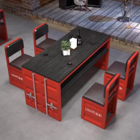 Industrial Style Personality Card Seat Sofa Barbecue Shop Cafe Milk Tea Shop Creative Bar Clear Bar Iron Table and Chair Combination