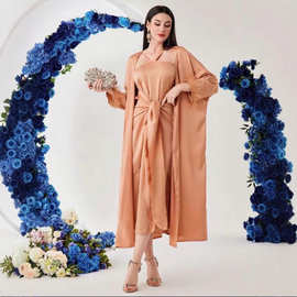 dress cardigan set 女装羽毛连衣裙披肩套装两件套