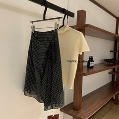 WGWE7141#广州十三行女装2025秋装新款拼接双层高腰A字中裙半身裙
