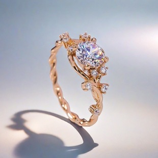 925 Silver 1 karat D Color VVS Clarity Classic Golden Flower Pinellia Ring Anniversary Birthday Gift
