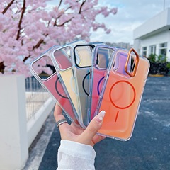 Apple 17 レンズブラケット保護ケース シンプル iPhone 16 Promax 色変更 15 磁気グラデーション 14 携帯電話ケース