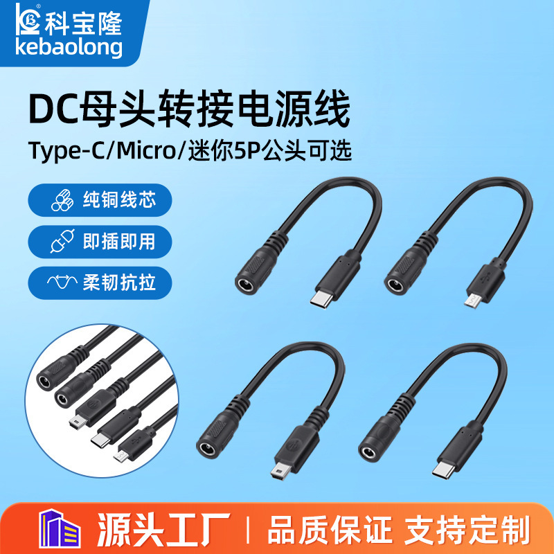 Dc Female 5521 to Typec/Mini 5P/Micro Power Cord 2-Core Dc35135 Female Adapter Cable Dc Female 5521 to Typec/Mini 5P/Micro Power Cord 2-Core Dc35135 Female Adapter Cable