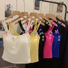 8834#人棉蝴蝶结设计感甜辣妹吊带背心女装一体式夏季外穿美背ins