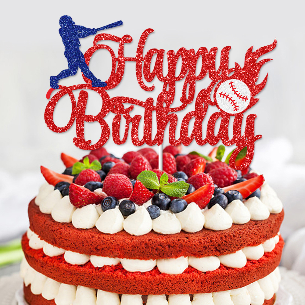 Transfronterizo nuevos deportes de béisbol tema fiesta de cumpleaños decoración traje béisbol cumpleaños bandera pastel insertar