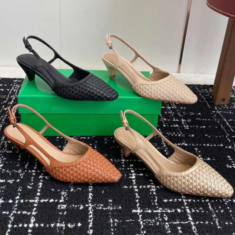 Guangzhou Women's Shoes/Top-Class Ceiling Classic Hand-Woven Pointed Toe High Heels Kitten Heels Slip-On