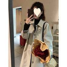 格子风衣外套女2025春新款中长款高级感小个子英伦风休闲大衣外套