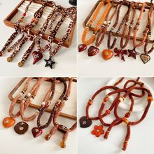 毛绒木头爱心可调节吊坠项链秋冬时尚百搭毛衣链复古休闲小众项饰